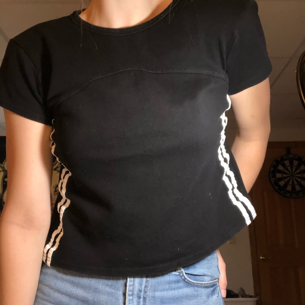 Black crop top with white stripes
